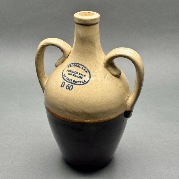 Vintage Prohibition Era Applejack Brandy Two-Tone Double Handled Stoneware Jug